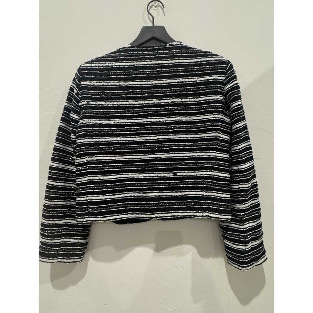 Alice + Olivia Jacket Women's Medium Black White Striped Embellished Sequin Bead - Picture 9 of 11